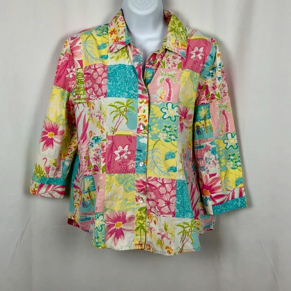 Palm Lily Tops - Palm Lily cotton tropical print blouse 10